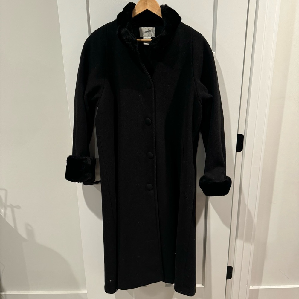 NWOT Jacqueline Ferrar 100% Wool Coat, Fur Collar, Cuffs, Sz 8, black mobwife
